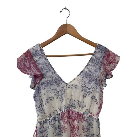 Knox Rose Chiffon Multicolored V-Neck Midi Dress Ruffle Tassel Boho Size Small - Picture 4 of 15